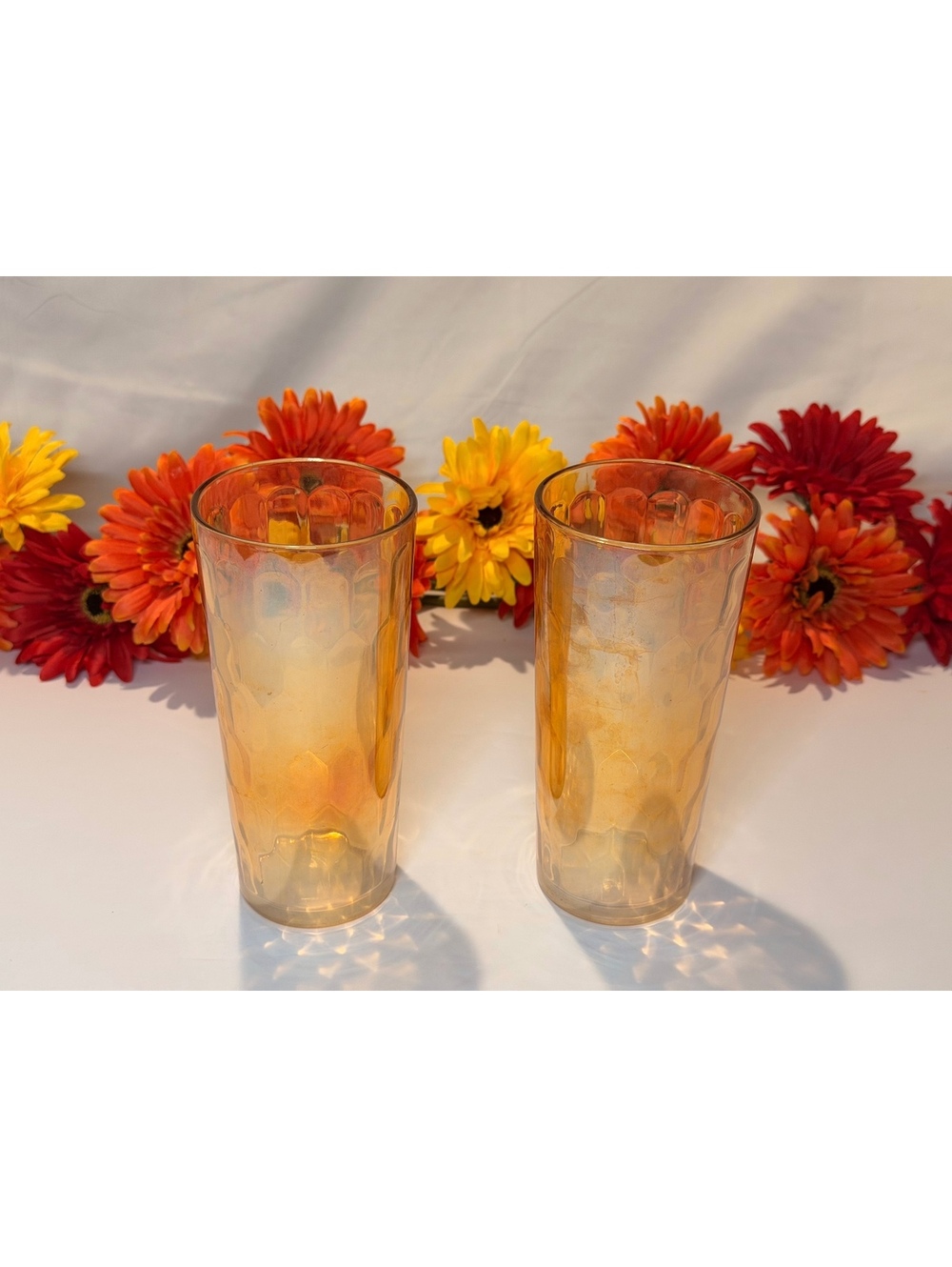 Vintage Jeannette Hex Optic Honeycomb Iridescent 6.5” Glass Tumblers
